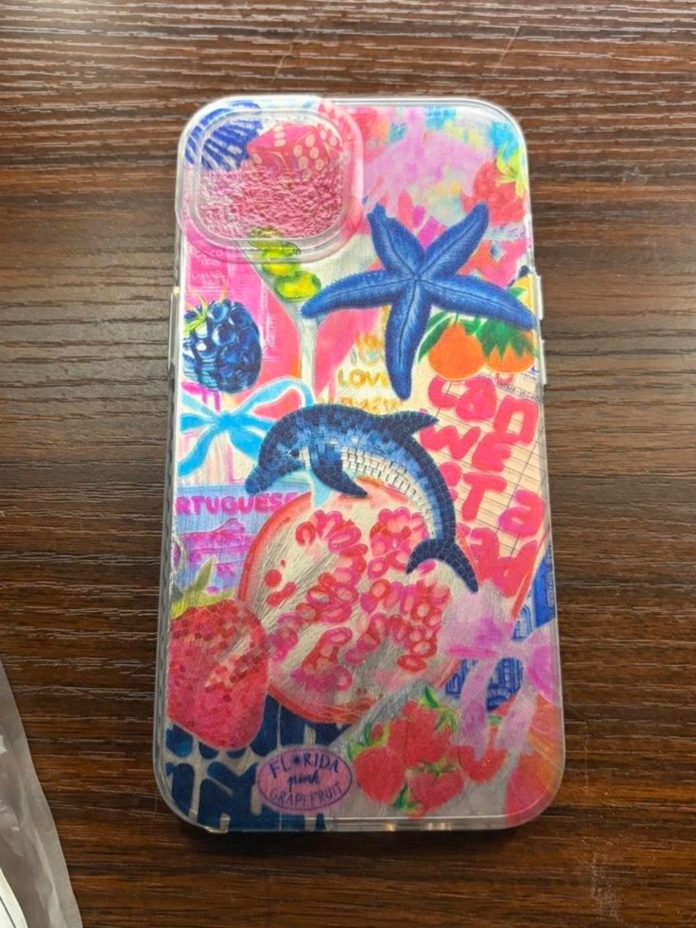Clear Tropical Dolphin & Starfish Phone Case — Pink Blue Print